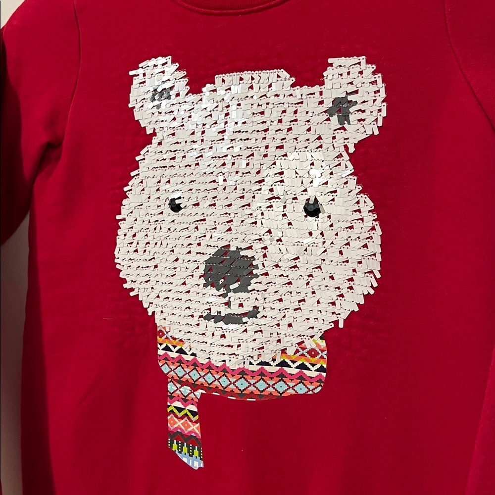 LANDS END Polar Bear Sequin Crewneck Sweater Sweatshirt Red Holiday Winter EUC - Picture 2 of 7